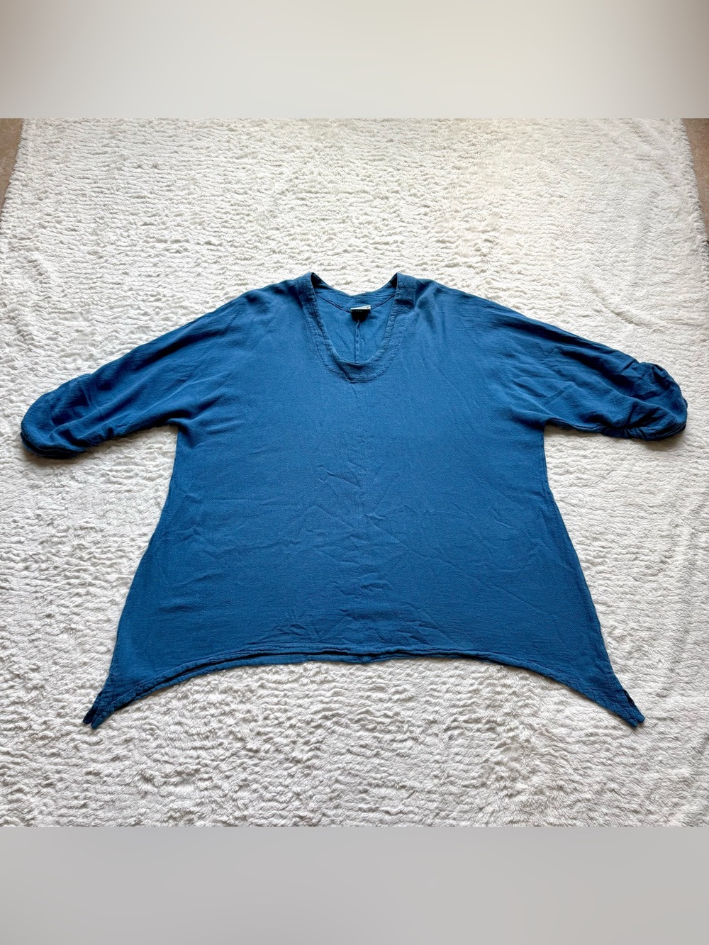 Oh My Gauze Arty Blouse Ruched Sleeves Tunic XXL Size 3 Blue Sharkbite Lagenlook